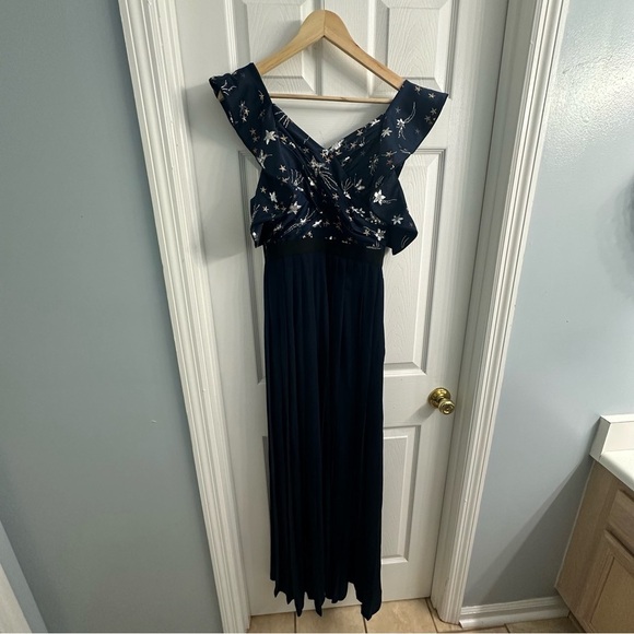 Self Portrait Dress Long Formal Sequin Star Special Event Prom Blue Size 4 Small - Picture 3 of 8